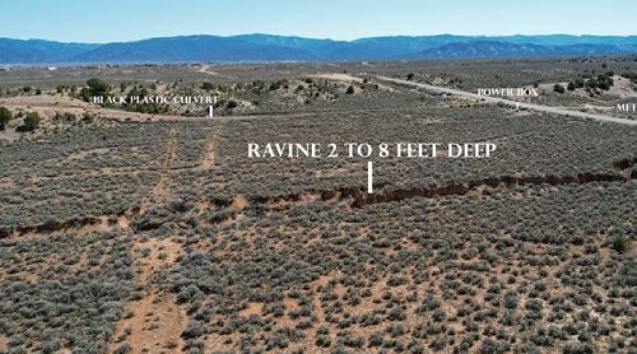 Aerial Map Showing Ravine and Culvert on the Property for Powered Pueblo Desertscape in Taos