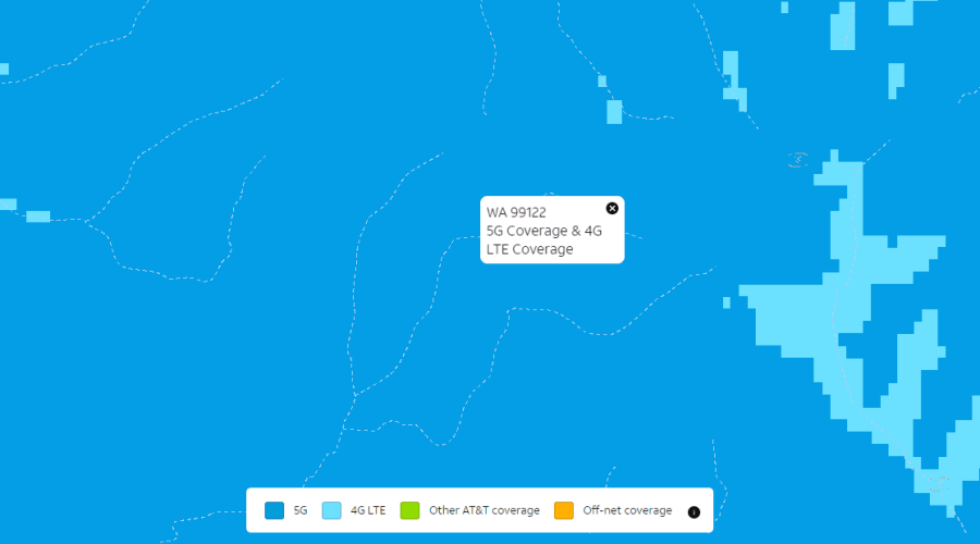 AT&T Service Map for Vista Views RV Lot with Water