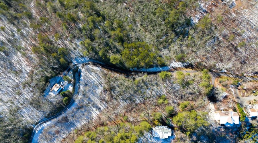 Aerial View Showing Varity of Trees and Road Access Scenic Homesite By Hiwassee River
