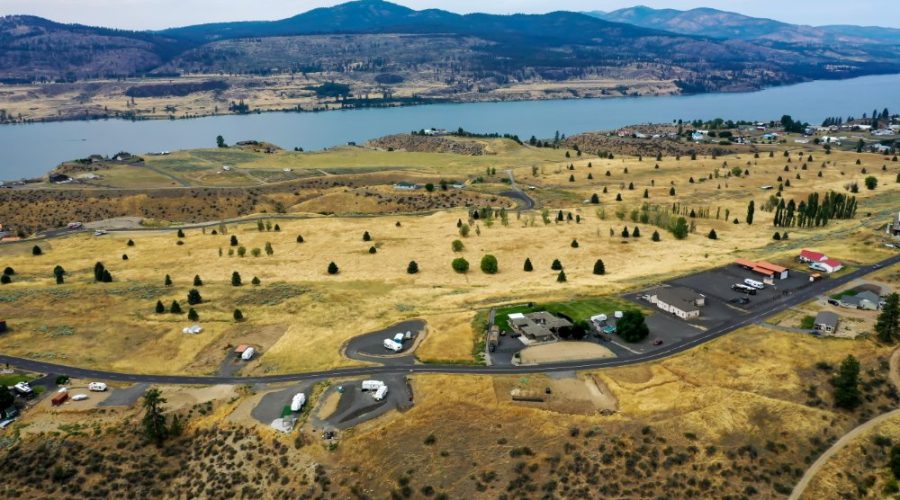 Aerial Photo Showing Columbia River Nearby for Vista Views RV Lot with Water