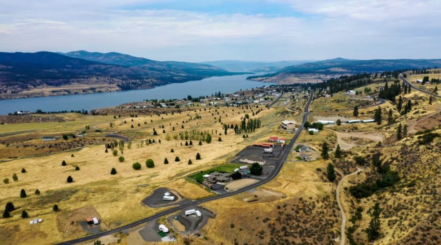 Aerial Photo Showing Developed Community and Columbia River for Vista Views RV Lot with Water