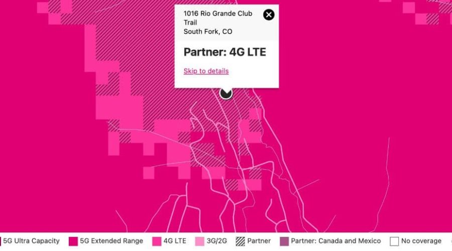 T-Mobile Service Map for Lot 50, South Fork Ranches