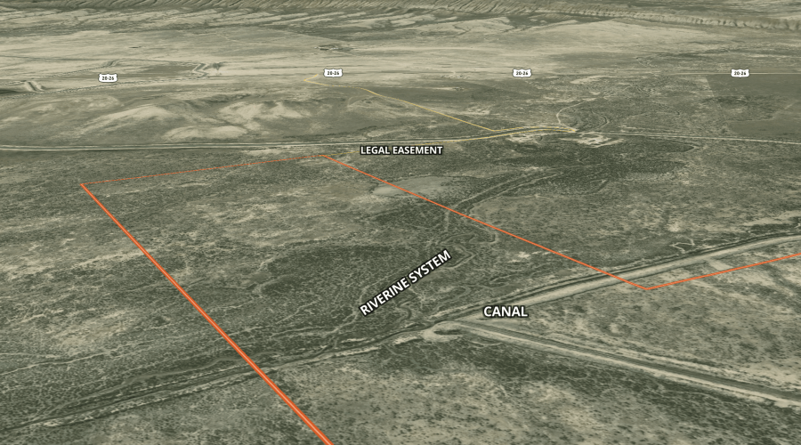 Overview of the Property Showing the Legal Easement, Canal and Riverine for LARGE 160 ACRE LOT IN NATRONA