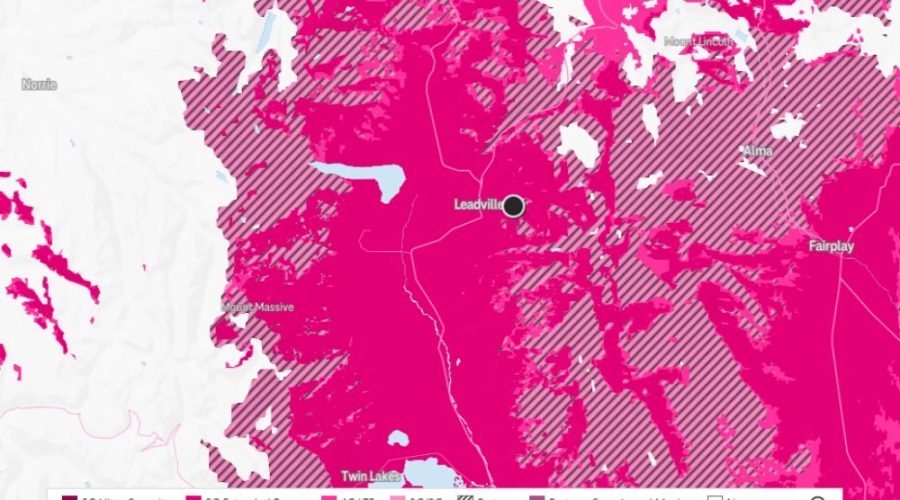 T-Mobile Service Map for Lot 552, with Power, Twin Lakes, CO