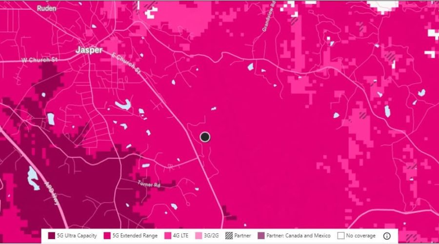 T-Mobile Service Map for Big Canoe Homesite, Lake Nearby