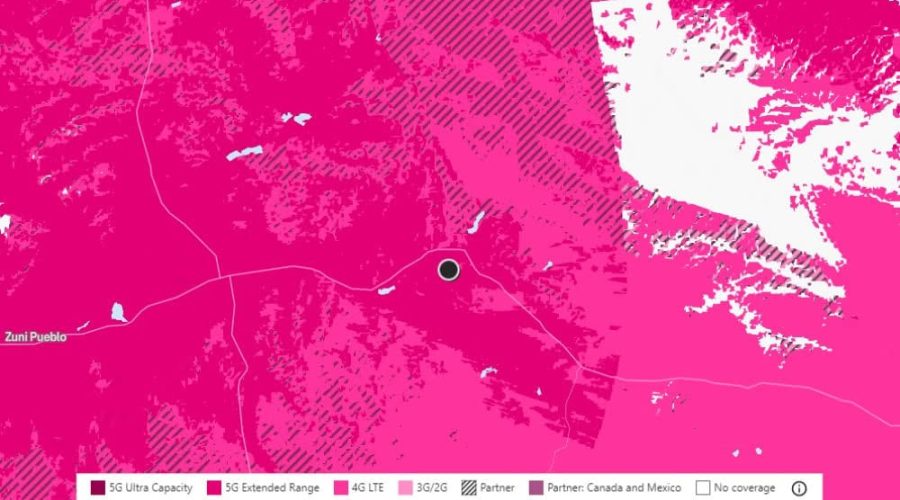 T-Mobile Service Map for PEACEFUL LIVING AMONG THE NM PINES