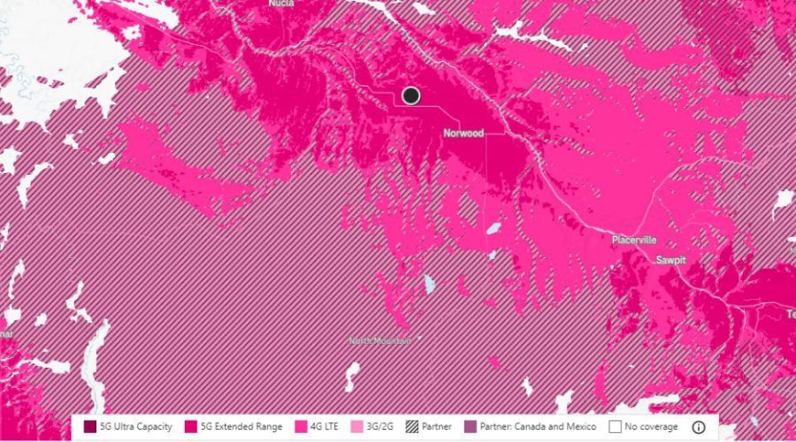 T-Mobile Service Map in the Area for Public Hunting Unlimited 40 Ac