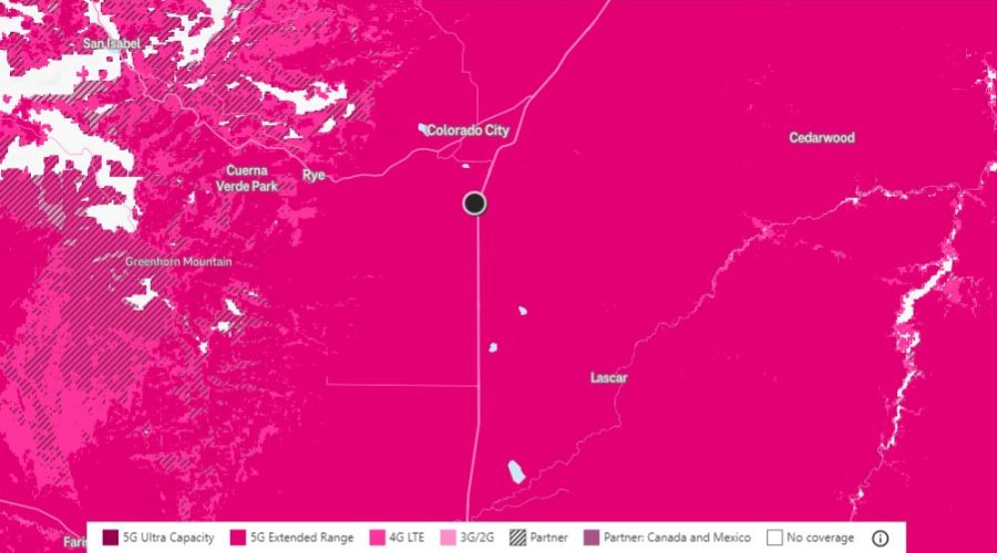 T-Mobile Service Map in the Area for Pristine 35 Acre So CO Ranchland