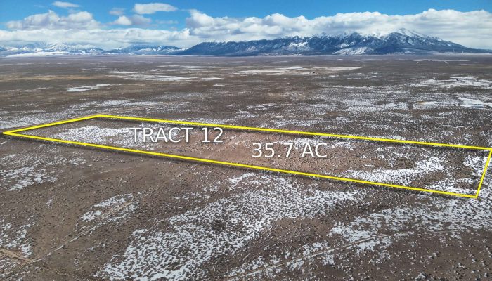 Drone shot of the property showing the parcel lines and mountains in the near background