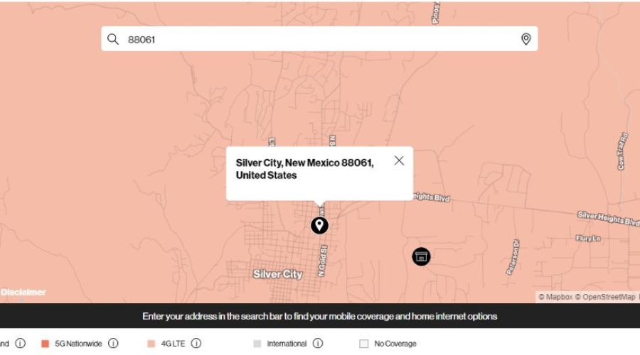 Verizon Service Map in the Area of Prime Location & View, Silver City