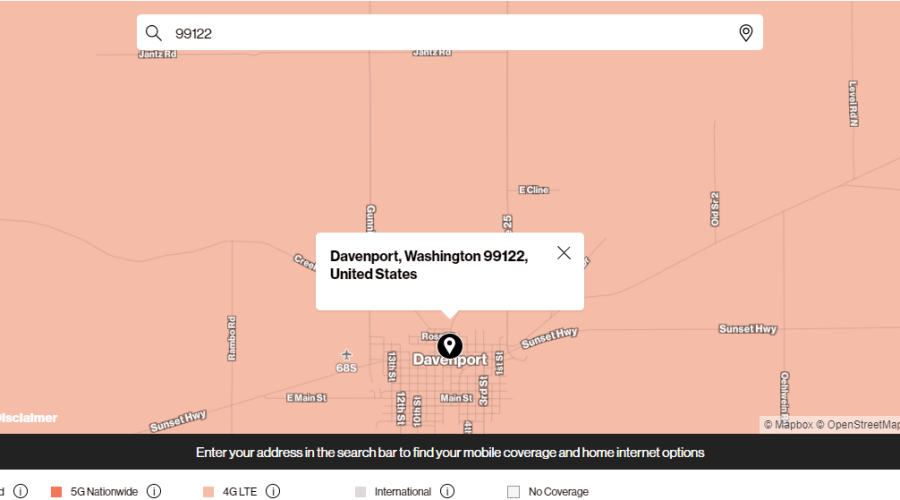 Verizon Service Map for Vista Views RV Lot with Water